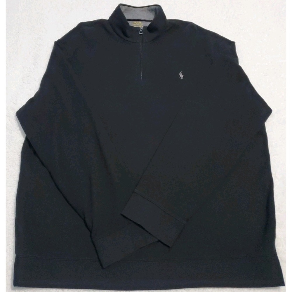 Polo Ralph Lauren Sweatshirt Mens 2XL Black Quarter Zip Mock Neck Pony Logo